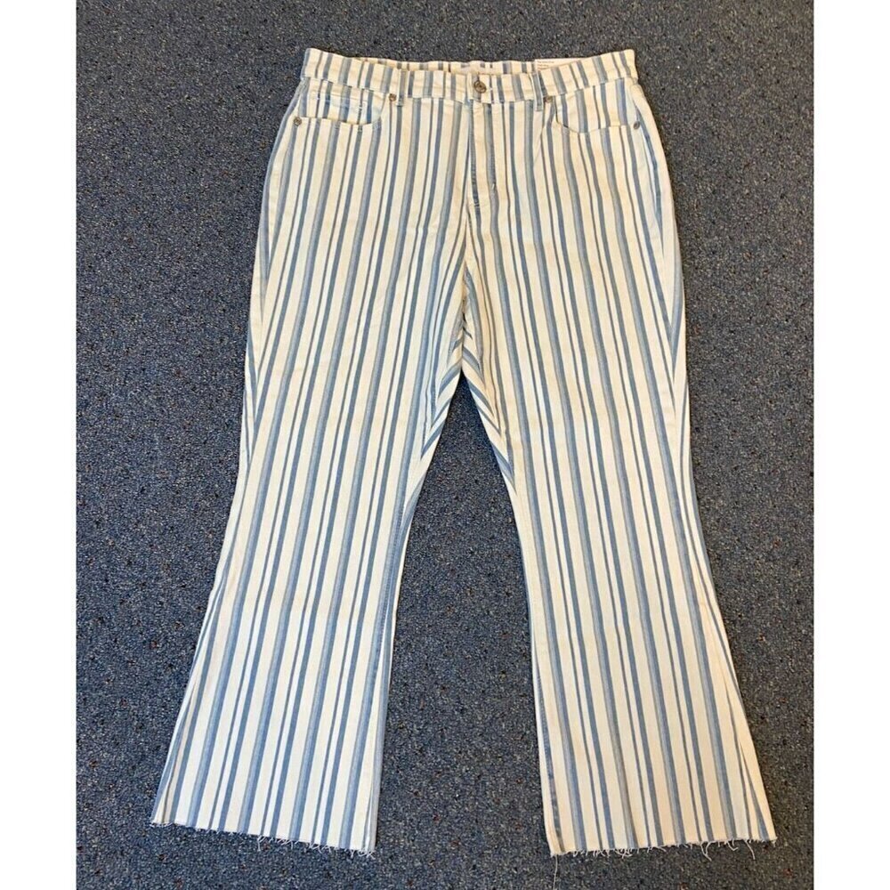 NWT Ann Taylor Loft Kick Crop High Rise Jeans Blue White Stripe 30 10 Petite New